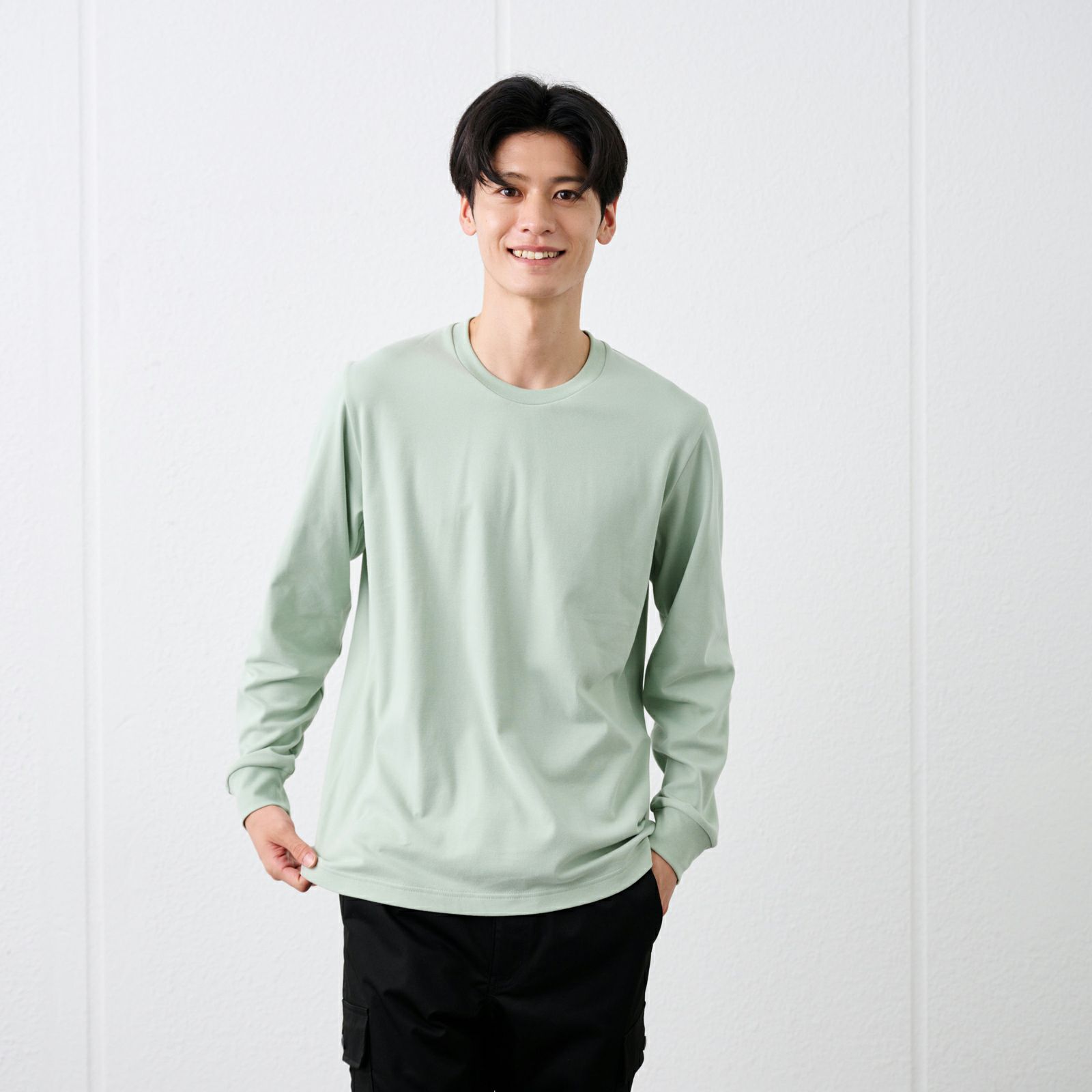 コットン起毛　クルーネック長袖Tシャツ