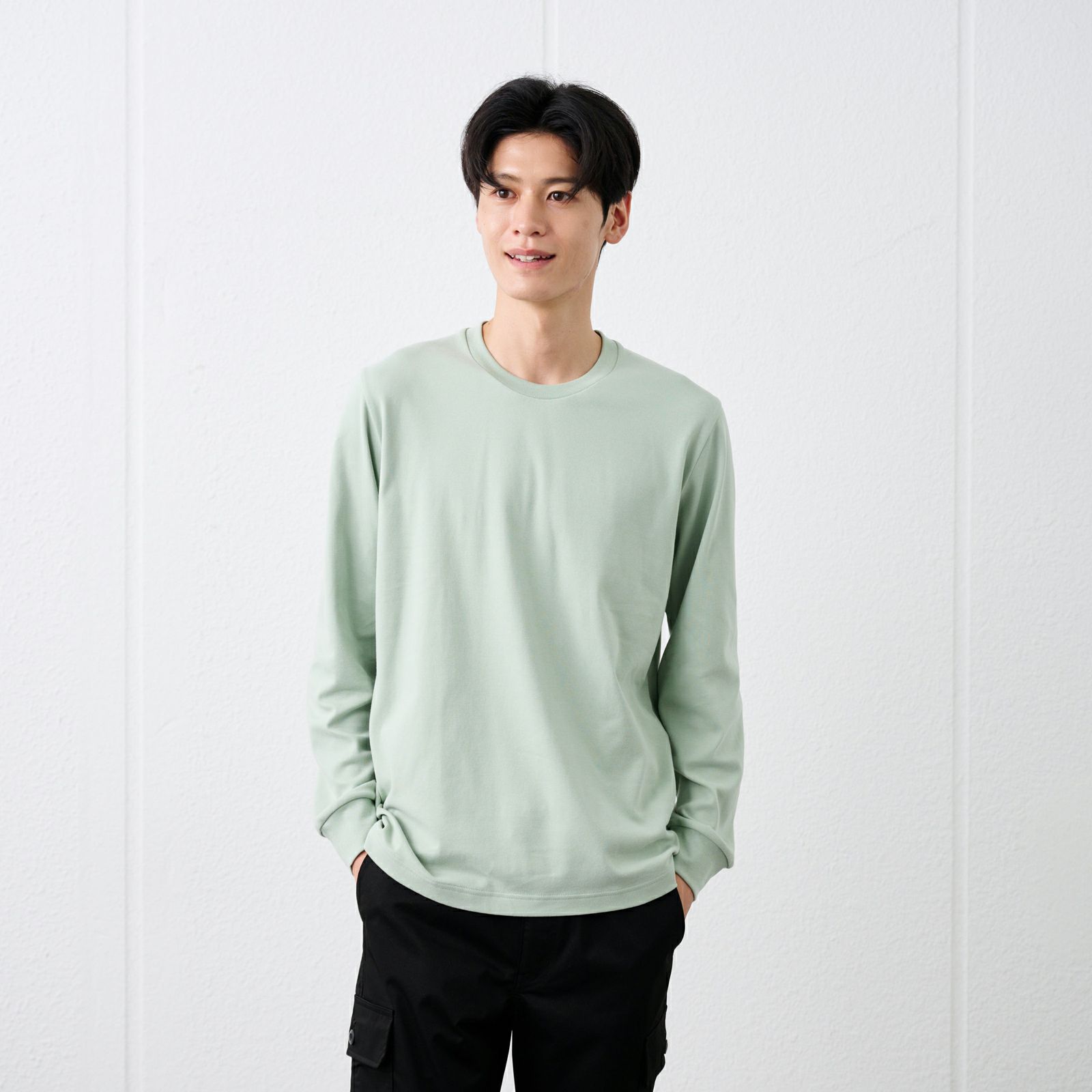 コットン起毛　クルーネック長袖Tシャツ