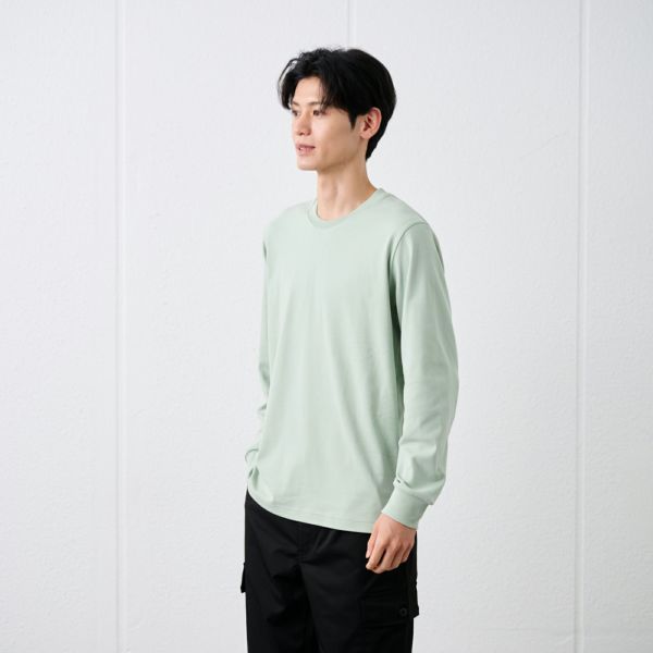 コットン起毛　クルーネック長袖Tシャツ