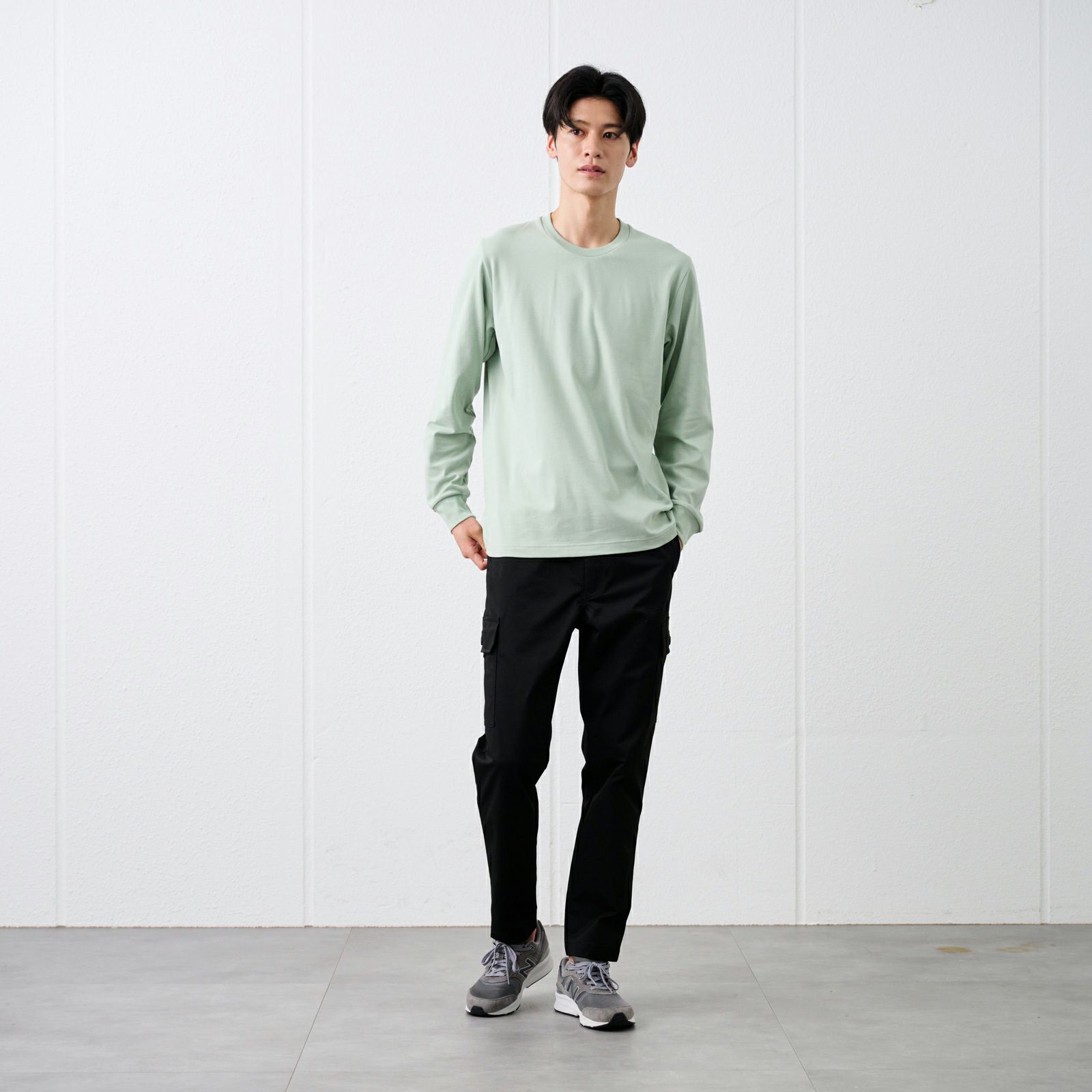 コットン起毛　クルーネック長袖Tシャツ