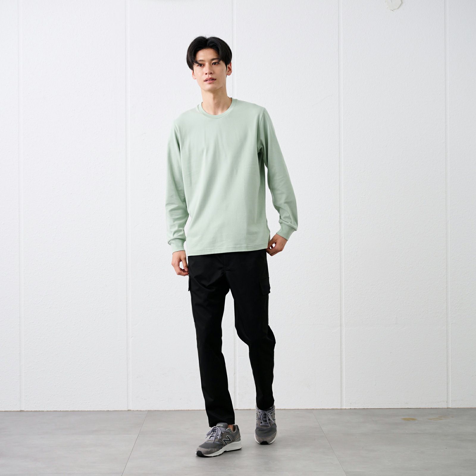 コットン起毛　クルーネック長袖Tシャツ