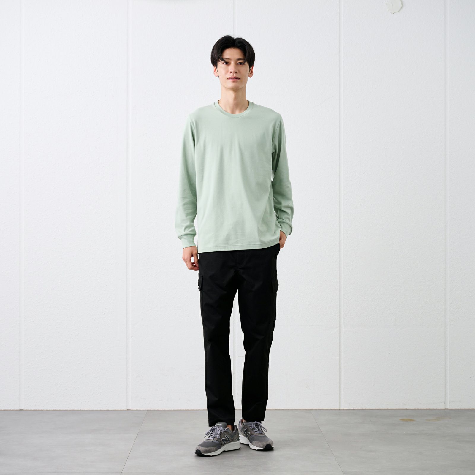 コットン起毛　クルーネック長袖Tシャツ