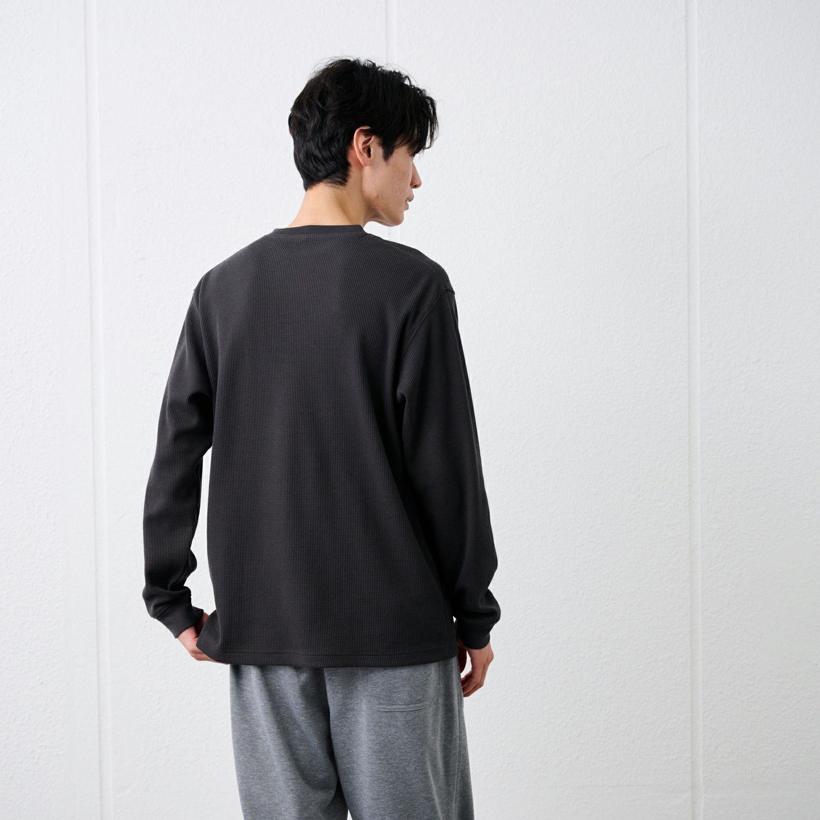 ワッフル　ヘンリーネック長袖Ｔシャツ