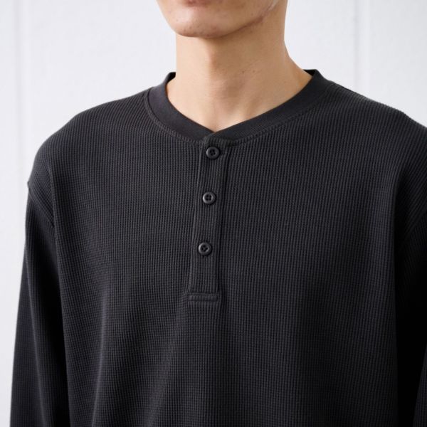 ワッフル　ヘンリーネック長袖Ｔシャツ